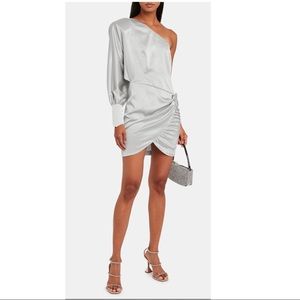 Retrofete Drisana Dress Silk Satin Ruched One Shoulder Wedding Cocktails Party